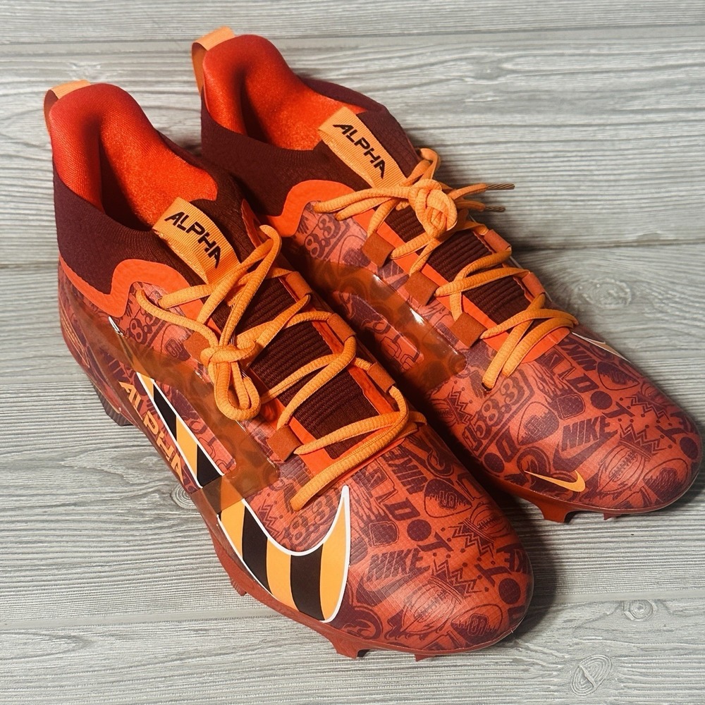Nike Alpha Menace 4 Elite Men 13 Orange Burgundy Graphic Mid Cleats FQ0046-600